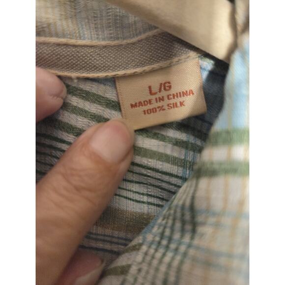 Tommy Bahama Men's L Blue Green Plaid 100% Silk Button Up Shirt Short Sleeve - Picture 2 of 8